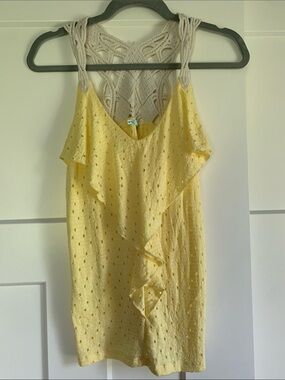 {Maurices} Yellow Crochet-Back Ruffle Tank